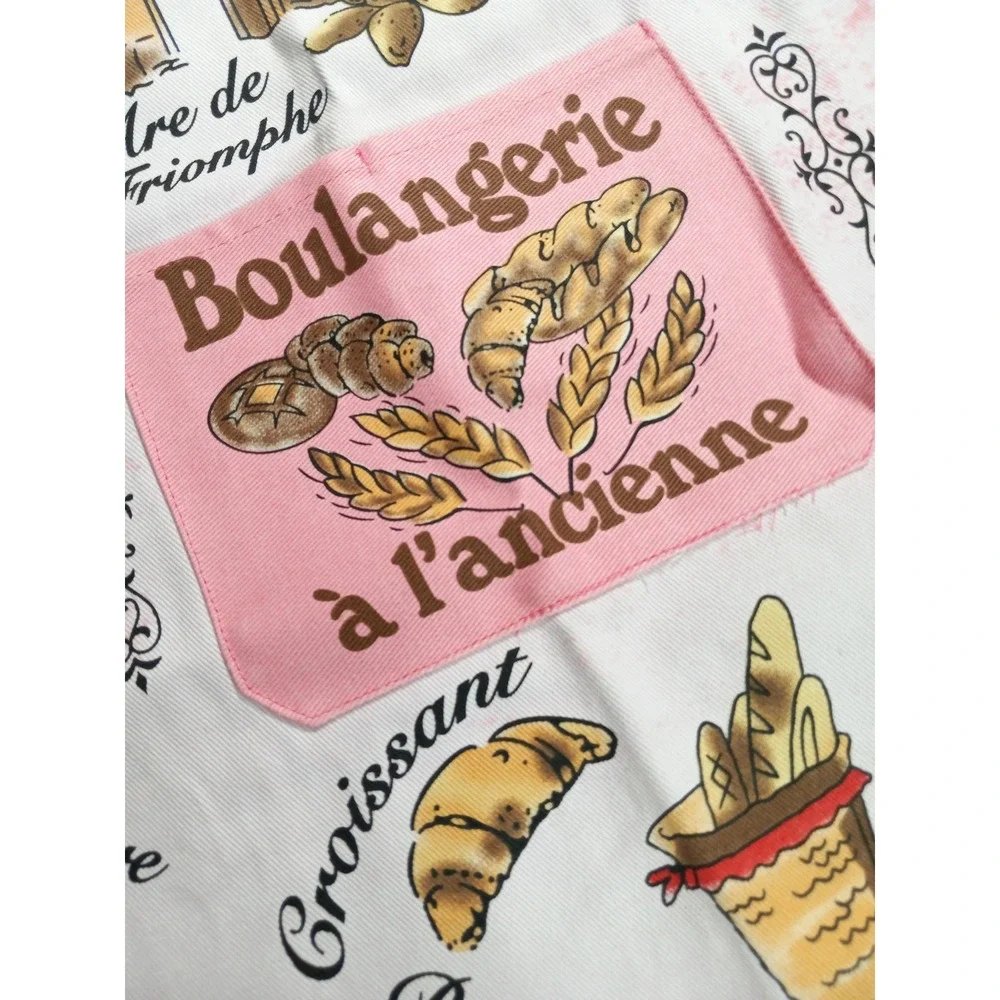 Paris Boulangerie French Bakery Print Cotton Bib Apron Pink White One Size